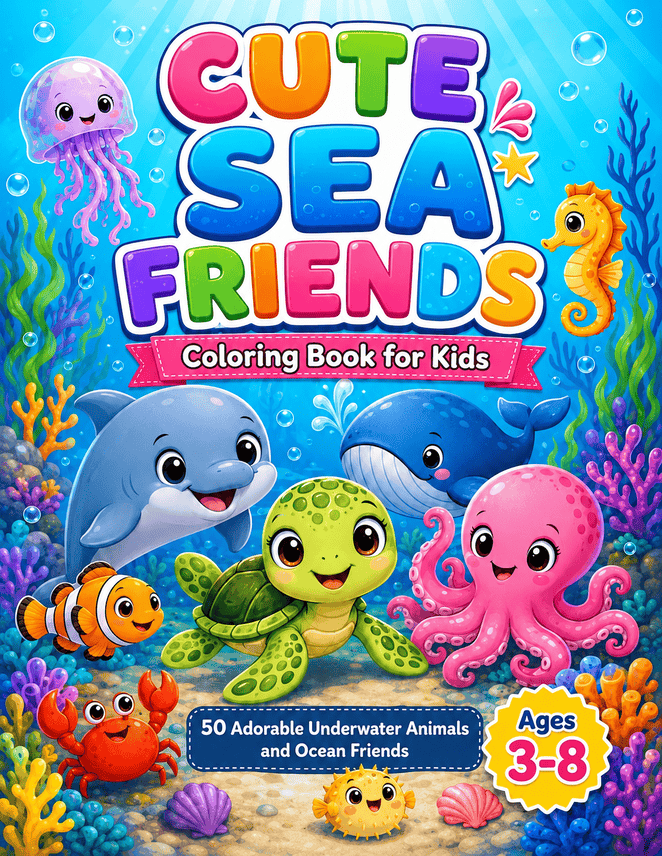 Cute Sea Friends colouring book cover